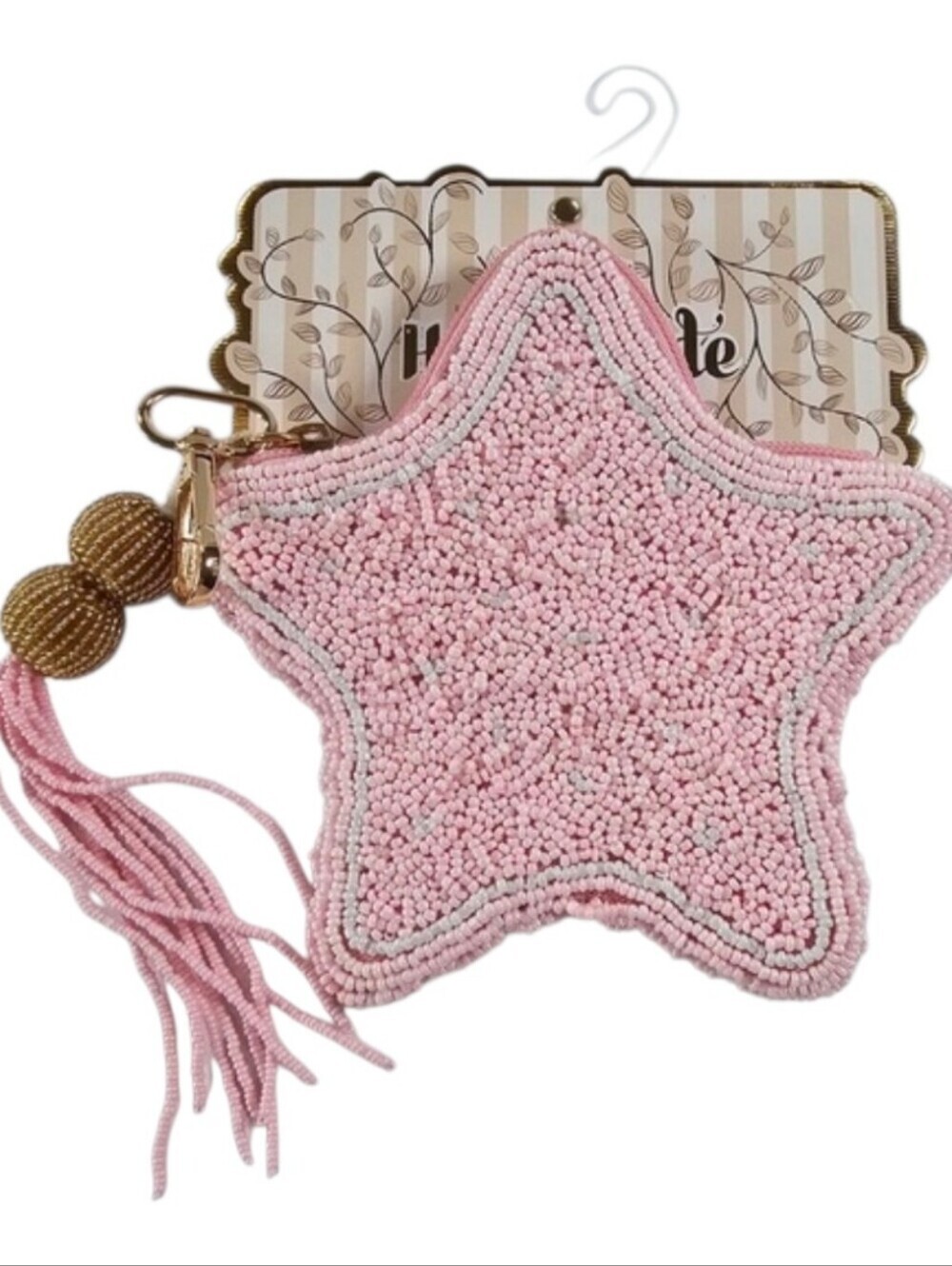 💕▪️Made In Inida ▪️Beaded Pink Star Coin Purse with Tassel